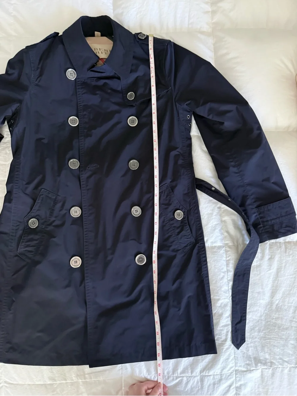 Authentic Burberry Brit Navy Balmoral Trench Coat with Hood, Size 10 - Picture 10 of 13
